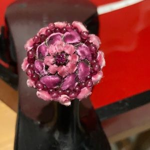 Lovely handcrafted pink swirly statement ring OS
